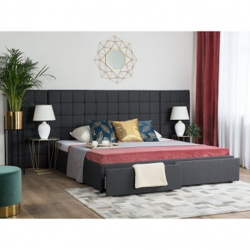 Łóżko z szufladami tapicerowane 180 x 200 cm szare MILLAU
