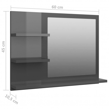 Lustro łazienkowe, szare, wysoki połysk, 60x10,5x45 cm, płyta