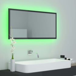 Lustro łazienkowe z led, szare na wysoki połysk, 90x8,5x37 cm