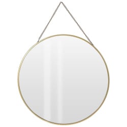 Lustro na łańcuszku, złote, w złotej metalowej ramie, okrągłe, 29 cm