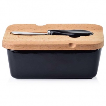 Maselniczka z pokrywką bambusową nożem do masła czarna maselnica pojemnik na masło 16x11,5x6 cm