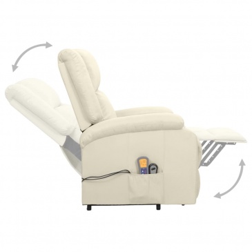 Masujący fotel podnoszony, rozkładany, kremowy, tkanina