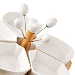 Miseczki na przekąski porcelanowe białe na tacy 28,5 cm 10 el.