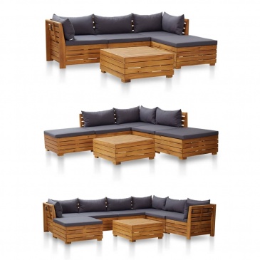 Moduł sofy środkowej, 1 szt, z poduszkami, lite drewno akacjowe