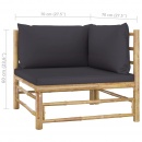 Narożna sofa ogrodowa z ciemnoszarymi poduszkami, bambusowa