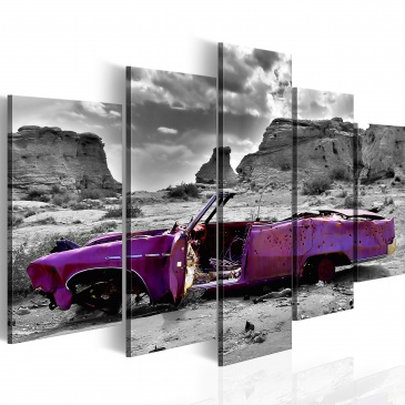 Obraz - Samochód w stylu retro na Pustyni Kolorado - 5 części (100x50 cm)