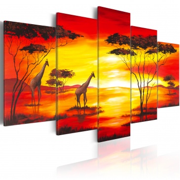 Obraz - Żyrafy na tle zachodzącego słońca (100x50 cm)