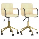 Obrotowe krzesła stołowe, 2 szt., kremowe, obite aksamitem