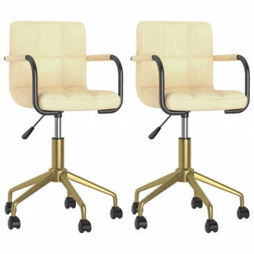 Obrotowe krzesła stołowe, 2 szt., kremowe, obite aksamitem