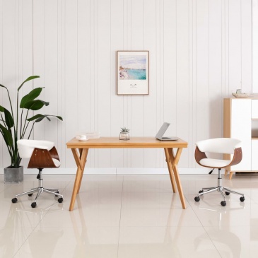 Obrotowe krzesło konferencyjne białe gięte drewno i ekoskóra