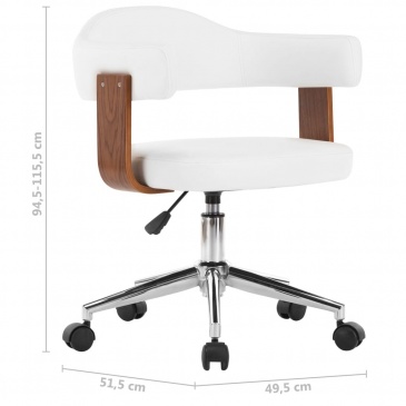 Obrotowe krzesło stołowe, białe, gięte drewno i sztuczna skóra