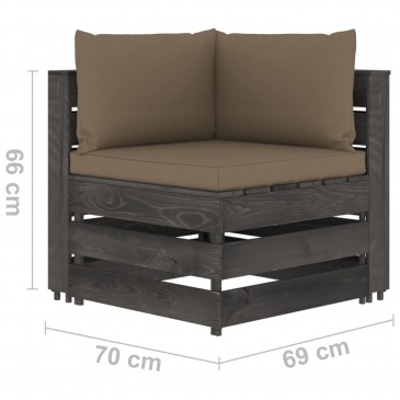 Ogrodowa sofa 4-os z poduszkami, impregnowane na szaro drewno