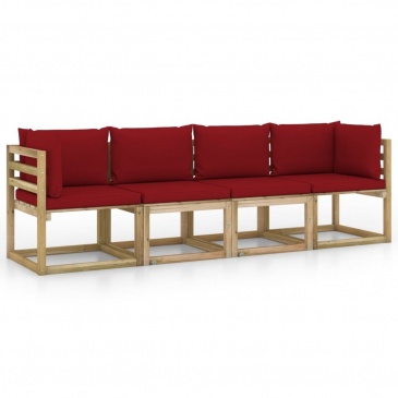 Ogrodowa sofa 4-os. z poduszkami w kolorze winnej czerwieni