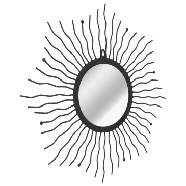 Ogrodowe lustro ścienne w kształcie słońca, 60 cm, czarne