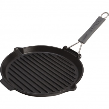 okrągła patelnia żeliwna grillowa 27 cm, czarny