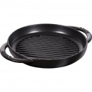 okrągła patelnia żeliwna grillowa z dwoma uchwytami 22 cm, czarny