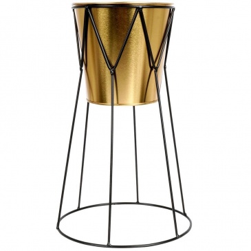 Osłonka doniczka na stojaku metalowa złota / kwietnik 29 cm