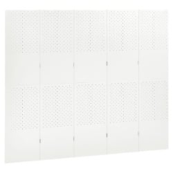 Parawan 5-panelowy, biały, 200 x 180 cm, stalowy