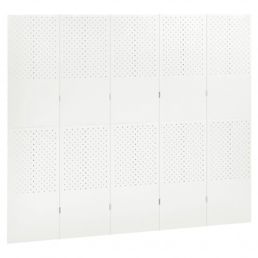 Parawan 5-panelowy, biały, 200 x 180 cm, stalowy