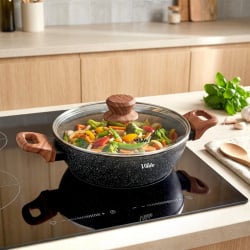 Patelnia granitowa głęboka ze szklaną pokrywką GRANITICA WOOD 24 cm, 2,2 l