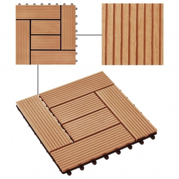 Płytki tarasowe, 22 szt., 30 x 30 cm, 2 m², WPC, kolor tekowy