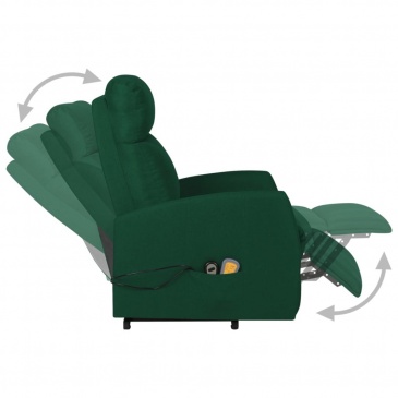 Podnoszony fotel masujący, rozkładany, ciemnozielony, tkanina