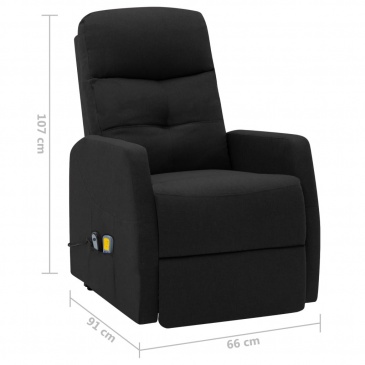 Podnoszony fotel masujący, rozkładany, czarny, tkanina