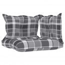 Poduszki na sofę z palet, 3 szt., szara krata, tkanina
