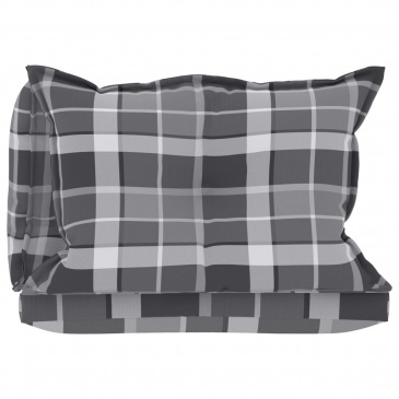 Poduszki na sofę z palet, 3 szt., szara krata, tkanina