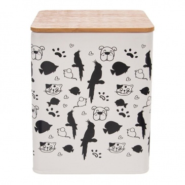 Pojemnik metalowy na karmę smakołyki dla zwierząt psa kota puszka pudełko zamykany 11,5x11,5x14,5 cm