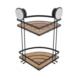 Półka łazienkowa wisząca narożna na przyssawki podwójny koszyk łazienkowy bambus czarny mat loft - y