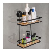 Półka łazienkowa wisząca płaska podwójna przyssawka koszyk bambus - yoka Półka łazienkowa wisząca płaska podwójna przyssawka koszyk bambus - yoka