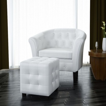 Półokrągły fotel z podnóżkiem skóra syntetyczna biały