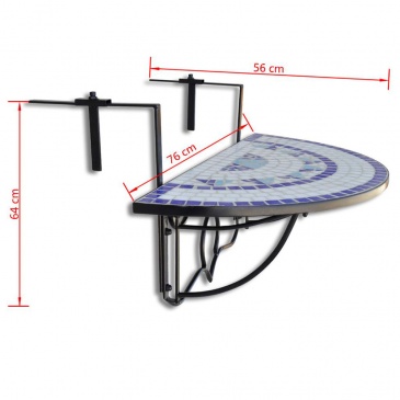 Półokrągły stolik balkonowy, biało-niebieska mozaika
