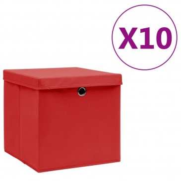 Pudełka z pokrywami, 10 szt., 28x28x28 cm, czerwone