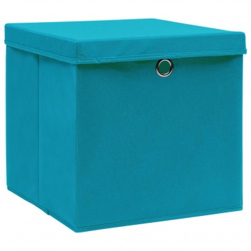 Pudełka z pokrywami, 10 szt., błękitne, 32x32x32 cm, tkanina