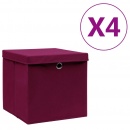 Pudełka z pokrywami, 4 szt., 28x28x28 cm, ciemnoczerwone
