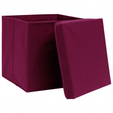 Pudełka z pokrywami, 4 szt., 28x28x28 cm, ciemnoczerwone