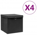 Pudełka z pokrywami, 4 szt., 28x28x28 cm, czarne