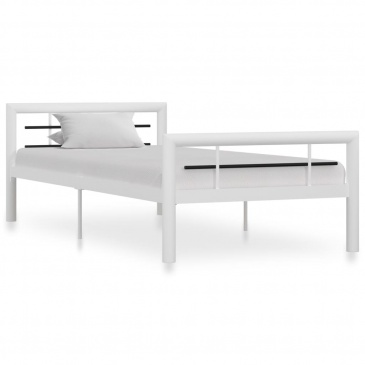 Rama łóżka, biało-czarna, metalowa, 90 x 200 cm