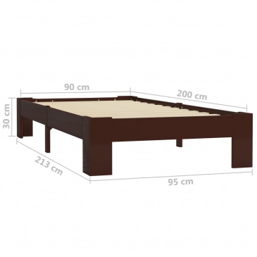 Rama łóżka, ciemnobrązowa, lite drewno sosnowe, 90 x 200 cm