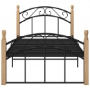 Rama łóżka, czarny metal i lite drewno dębowe, 100x200 cm