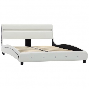 Rama łóżka LED, biała, sztuczna skóra, 120 x 200 cm