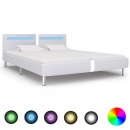 Rama łóżka LED, biała, sztuczna skóra, 160 x 200 cm