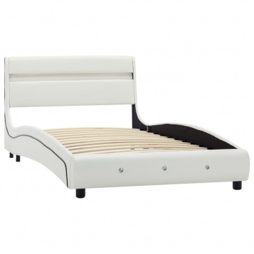Rama łóżka LED, biała, sztuczna skóra, 90 x 200 cm