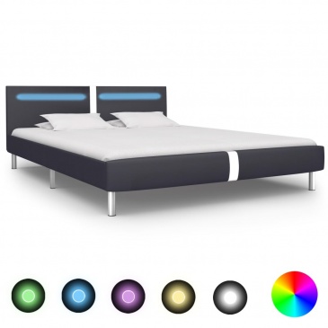 Rama łóżka LED, czarna, sztuczna skóra, 180 x 200 cm