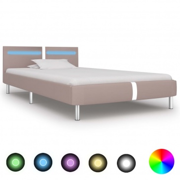 Rama łóżka LED, kolor cappuccino, sztuczna skóra, 90 x 200 cm
