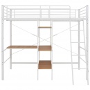Rama łóżka piętrowego z biurkiem, biała, metalowa, 90 x 200 cm