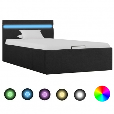 Rama łóżka, podnośnik i LED, ciemnoszara, tkanina, 90 x 200 cm