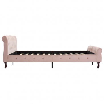 Rama łóżka, różowa, tapicerowana aksamitem, 160 x 200 cm